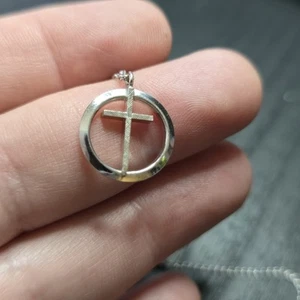12KGF Halo Cross With 14" Necklace Signed CT - Picture 1 of 5