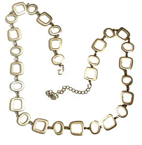 Signed NWT Gold-Tone Geometric Link Chain Necklace Square/Oval Art Deco 22" - Picture 1 of 9