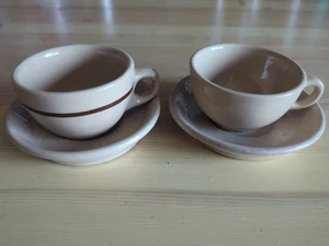Tepco Vintage Restaurant Ware 2- Coffee Cups and Saucers One with Brown Strip - Picture 1 of 9