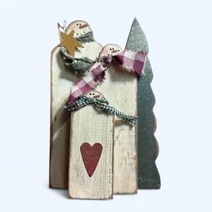 3D Holz Schneemänner mit Cottage Vibe Deko-Home-Accessoires Winter Weihnachten - Bild 1 von 6