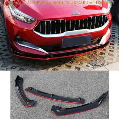 For Kia Forte K3 2019-2021 Black Red Front Bumper Lip Spoiler Bodykit Refit 3PCS - Image 1 of 4