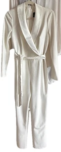 Adrianna Papell Long Sleeve Crepe Tuxedo Collar White Jumpsuit Size 6 NWOT - Picture 1 of 14