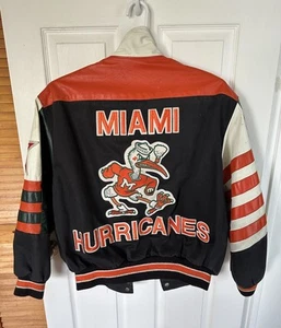 Vintage 90s Jeff Hamilton Miami Hurricanes Leather Bomber Varsity Jacket NCAA L - Picture 1 of 18