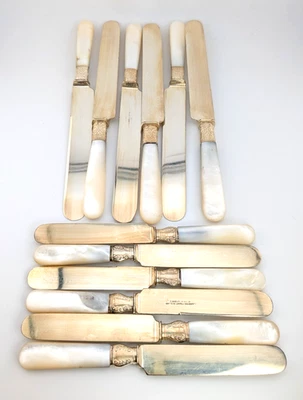 VTG: 6-1834 J Russel & Co #1 & 6-Landers Frary Clark Aetna Knives Mother Pearl - Image 1 of 4