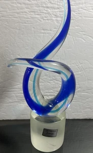 Vintage Vetreria Zane Tagliapietra Murano blaues Glas 13" Skulptur signiert - Bild 1 von 12