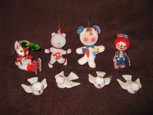 FLOCKED VINTAGE CHRISTMAS ORNAMENTS, 8 TOTAL - Picture 1 of 7