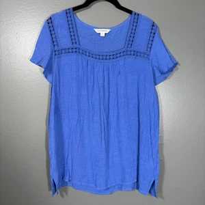 Counterparts Women's Blue Gauzy Crochet Lace Boho Top - Size XL - Peasant Blouse - Picture 1 of 6