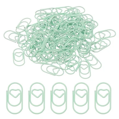 1x0.4 Inch Mini Paper Clip, 80 Pcs Metal Heart Paper Clip Small Cute Bulk, Green Foto 1 de 4