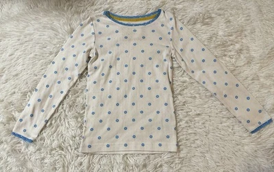 Boden Pointelle White Flower Print Lace Trim Long Sleeve Shirt Blue Girls 8 9 - Image 1 of 4