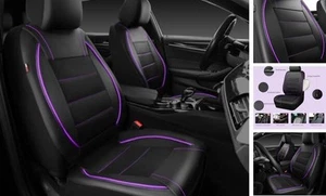 Universal FIT Piping Leather Two Front Seat Covers, Waterproof Black & Purple - Picture 1 of 7