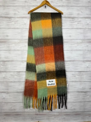 ACNE STUDIOS Mohair Cuadros Arco Iris Estilo Coogi Lana Bufanda Larga Flecos Cuadros Foto 1 de 4