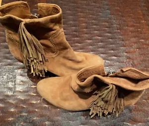 Sam Edelman Stiefel Louie Western Fransen Caramel Braun Wildleder W 10M Abnutzungsspuren am L Absatz - Bild 1 von 7