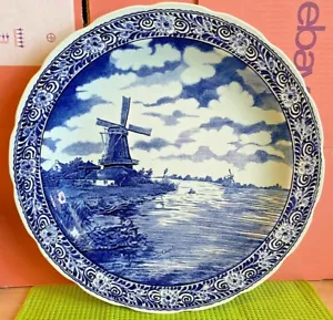 Royal Delft-Boch Belgium-Large Blue & White Wall Plate-1950s-Porcelain-Vintage - Picture 1 of 12