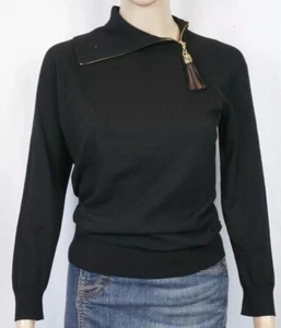 Per Se Carlisle Rollkragen Pullover Damen S schwarz Split Neck Zip gold Quaste - Bild 1 von 10