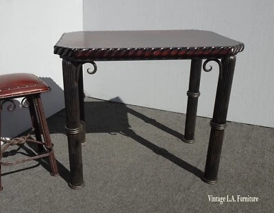 Mesa de comedor alta de hierro forjado estilo español vintage de 35" H ~ tapa de madera tallada Foto 1 de 4