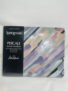 Vtg Springmaid King Flat Percale Sheet Andre Richard Silver Shadows 2 FREE SHIP - Picture 1 of 3