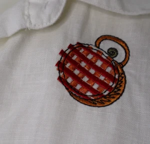 Edward Irish Linen White Top Embroidered Button Up Shirt Novelty Print Large - Picture 1 of 18