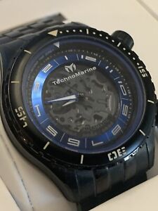 TechnoMarine TM-218015 Mens Automatic Watch Manta Dual Zone Black Band Blue Tone