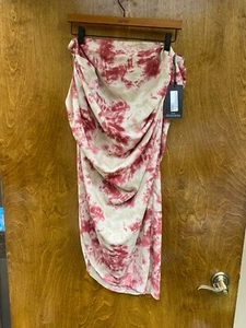 Women NWT "Pretty Little Thing" fuschia tie dye ruched side midi skirt. Size 12 - Picture 1 of 2