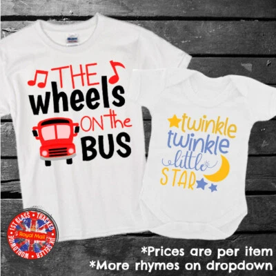 DUNNES STORES Children's Nursery Rhyme T-shirt Bodysuit Boys Girls Gift Baby Shower Birthday