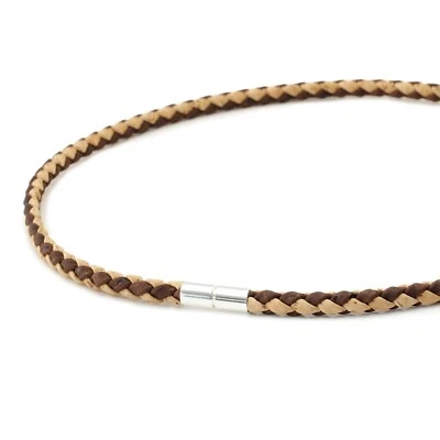 Collar de corcho trenzado de 5 mm - Dos tonos natural y marrón - Cierre giratorio de plata de ley Foto 1 de 4