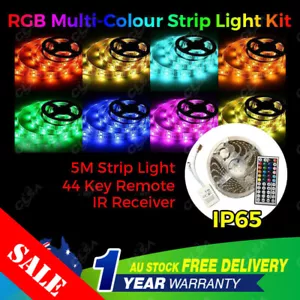 5M RGB 5050 SMD 60LEDs/m Waterproof 12V Led Strip Light Plus 44 Key Remote IP65 - Picture 1 of 5