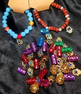 22pcs Hair Jewelry Hair Cuffs +2 Beaded Matching Bracelets Lucky Hamsa Evil Eye - Picture 1 of 23