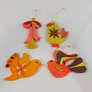 Mod 60s 70s Dove & Horn Ornament Set of 4 Bird Pink Orange Yellow Purple Taiwan - Picture 1 of 11