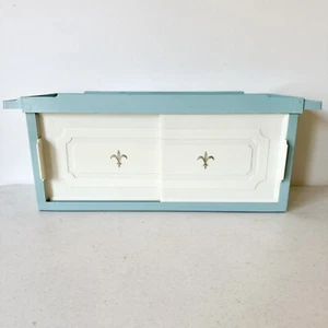 Vintage MCM Blue Plastic Bathroom Medicine Cabinet With Sliding Doors Storage - Picture 1 of 19