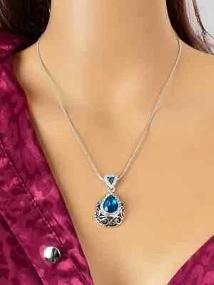 Collana Donna pendente vintage a goccia pietra  catenina colore argento - Immagine 1 di 3