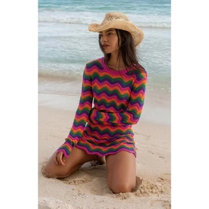 NWT!! BEACH RIOT Libbi Dress Cover-Up Sunset Waves Crochet Knit Vacation Small - Picture 1 of 19