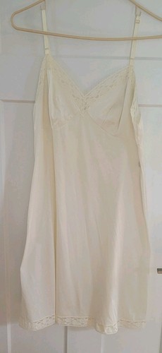 OFF WHITE Camicia da notte vintage Vanity Fair donna 38 bianco sporco orlo pizzo abito slip made in USA