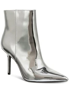 INC Womens Silver Metallic Goring Padded Holand Pointed Toe Stiletto Boots 8 M - Picture 1 of 11
