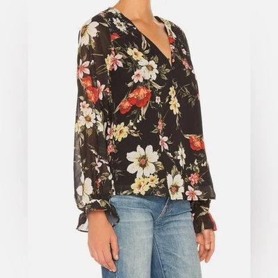 YUMI KIM Grand Central Top in Brookhaven Black Floral Sz Lg V-Neck Boho - Image 1 of 4