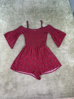 Hollister Women's Size Medium Red Floral Short Romper Stretch E779 - Image 1 of 4