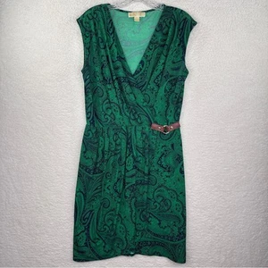 MICHAEL Michael Kors Kelly Green Sheath Midi Dress V-Neck Sleeveless Medium - Picture 1 of 14