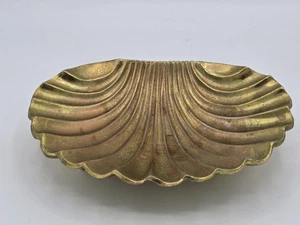 Vintage Goldtone Heavy Metal Clam Shell Footed Trinket Dish MCM - Picture 1 of 7