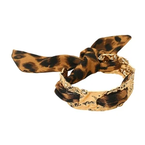 Set Bracciale 2pz Stampa Leopardata Tessuto Fiocco Oro Regolabile Gioielli Donna - Foto 1 di 3