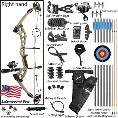 Compound Bow Set 30-55lb Adjustable Hunting Shooting Target Archery Fishing R/LH - Image 1 of 4