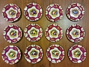 Juego de 12 platos de porcelana de hueso Hammersley con patrón de fruta único de F Howard - Imagen 1 de 9
