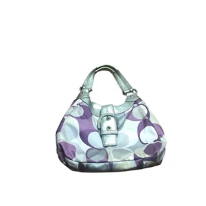 Coach F17406 Signature Soho Satin Schal Druck Hobo Tasche Geldbörse Lila Grau Silber - Bild 1 von 7
