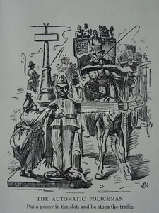 Police & Law THE AUTOMATIC POLICEMEN 1d IN SLOT STOPS THE TRAFFIC c1905 Cartoon - Picture 1 of 2