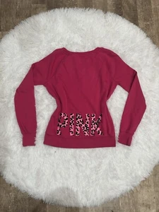 Victorias Secret PINK Y2K 00s Sweater V Neck Size S Crewneck leopard - Picture 1 of 8