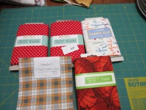 (5) NIP 1 yard cuts- Wavery Red Polka Dots -Basketball- Plaid -Hope Faith - Picture 1 of 1
