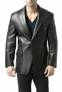 Men's Genuine Real Black Blazer Leather 2 Button Slim Fit coat