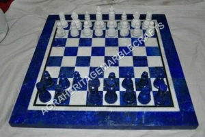 Lapis-Schachtisch mit schwarz-weißen Schachmünzen - Bild 1 von 2