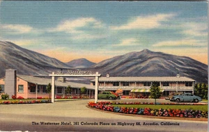 ARCADIA, CALIFORNIA - ROUTE 66 WESTERNER ROADSIDE HOTEL - VINTAGE LINEN POSTCARD - Picture 1 of 2