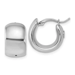 18K Solid White Gold Round Huggie Small Hoop Earrings - Picture 1 of 10