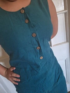 Aussie Craft Creations Dress XL Maxi Linen Cotton Turquoise Blue Sleeveless - Picture 1 of 14
