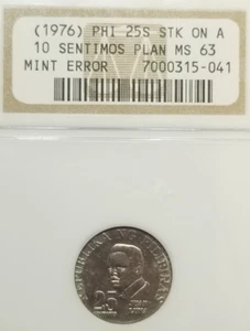 PHILIPPINES 1976 25 SENTIMOS STRUCK ON 10 SENTIMOS PLANCHET ERROR NGC MS-63! - Picture 1 of 3